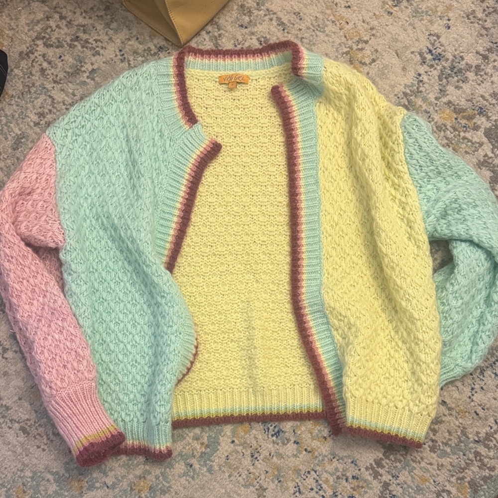 VRG Grl city of money chunky knit wool blend cardigan size small - Picture 2 of 3